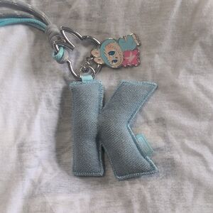 Blue Denim Letter 'K' Keychain labubu Pink For Love Open